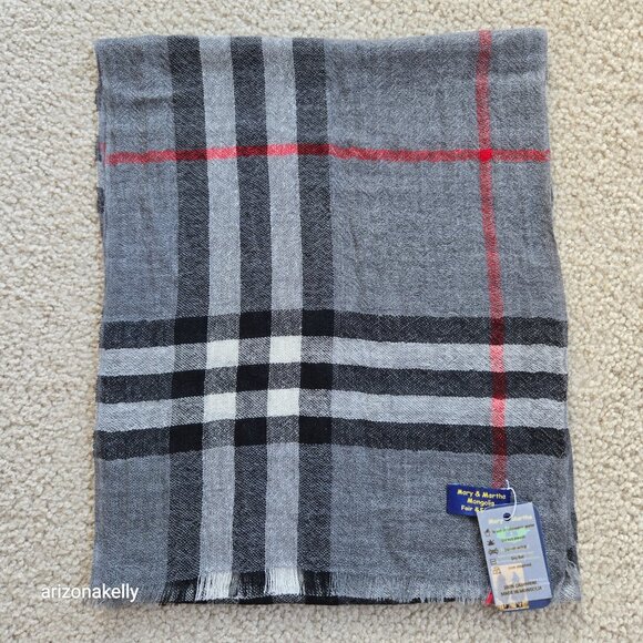 NWT Cashmere Plaid Lightweight Scarf FAIR TRADE Mary & Martha - Picture 1 of 11